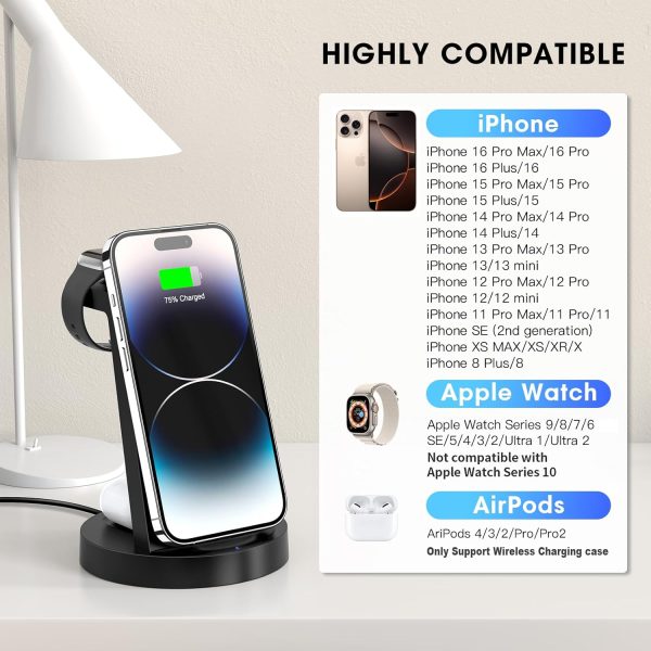 3 in 1 Charging Station for iPhone, Wireless Charger for iPhone 16 15 14 13 12 11 X Pro Max & Apple Watch - Wireless Charging Station for AirPods 4 3 Pro - Image 5