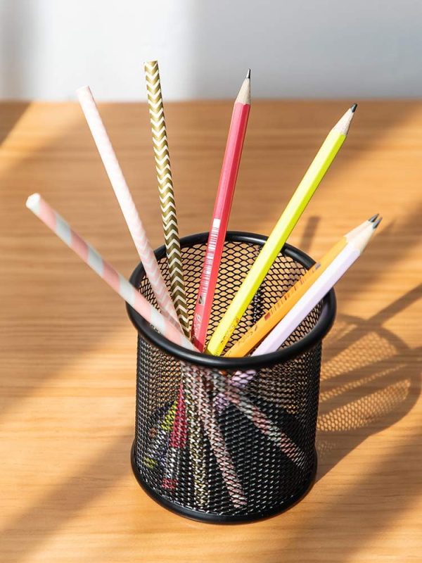 Black Pen Holder Cup for Desk, Black Wire Mesh Pencil Cup Holder for Desk Office Pen Organizer - Image 4