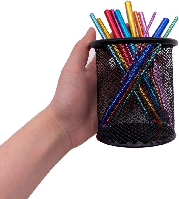 Black Pen Holder Cup for Desk, Black Wire Mesh Pencil Cup Holder for Desk Office Pen Organizer - Image 7