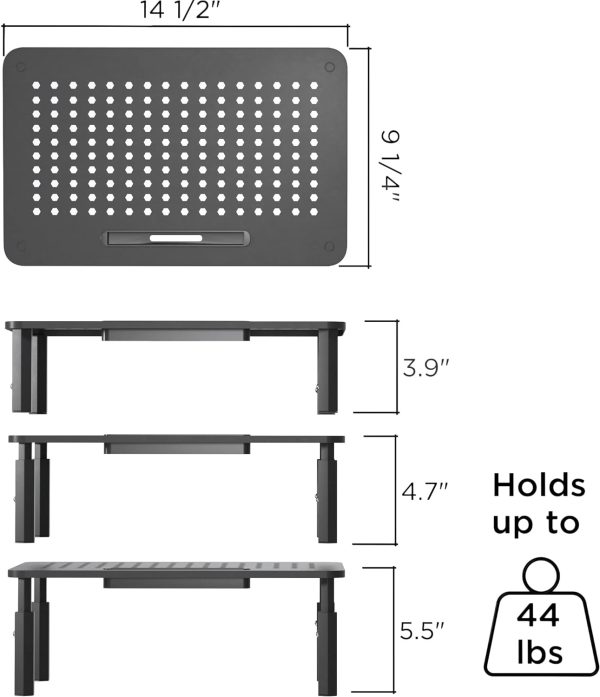 EVOOMI Back Saver Monitor Stand for Desk - 2 Pack Monitor Riser - Anti-Skid HD Hexagonal Steel Computer Stand - Free Cable Ties - Mesh Metal Computer Item Stand - Printer & iMac - Image 2