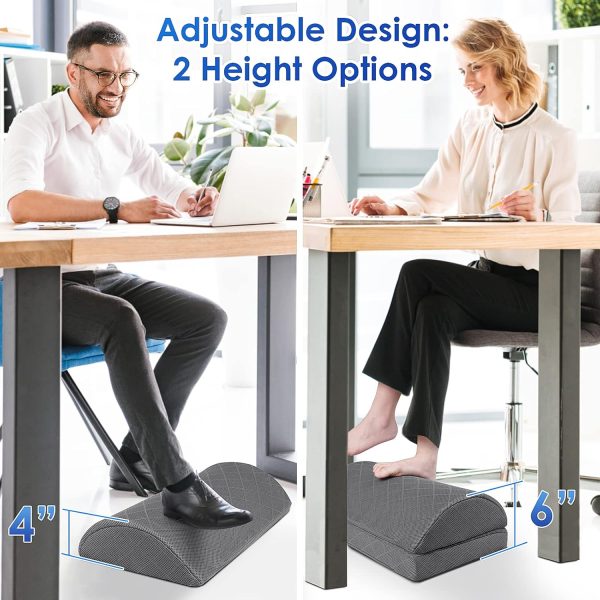 Foot Rest,Desk & Gaming Accessories,Foot Rest for Under Desk at Work,Comfortable Footrest with 2 Adjustable Heights & Removable Cover, Office Desk Accessories（Gray） - Image 5