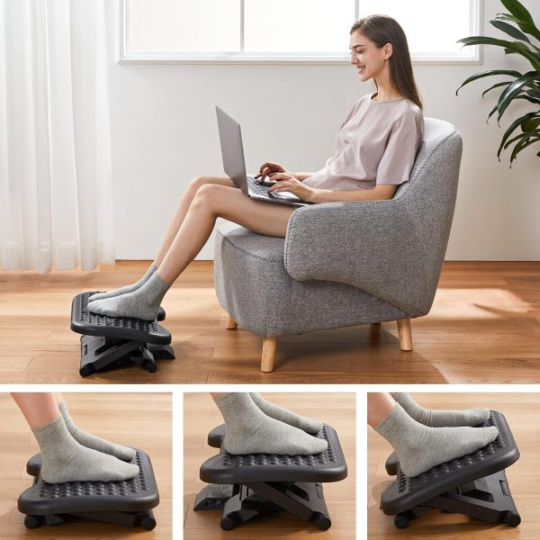 HUANUO Adjustable Under Desk Footrest, Foot Rest for Under Desk at Work with Massage, Foot Stool Under Desk with 3 Height Position & 30 Degree Tilt Angle Adjustment for Home, Office - Image 5