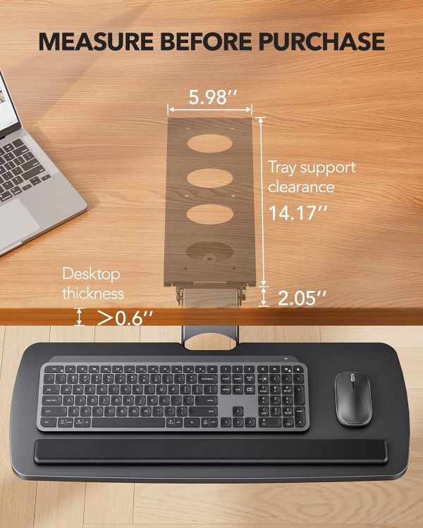 Keyboard Tray Under Desk, 360 Adjustable Ergonomic Sliding Keyboard & Mouse Tray, Under Desk Keyboard Tray Slide Out, Keyboard Holder Under Desk for Typing in Home, Office Work, 25"W x 9.84"D - Image 3