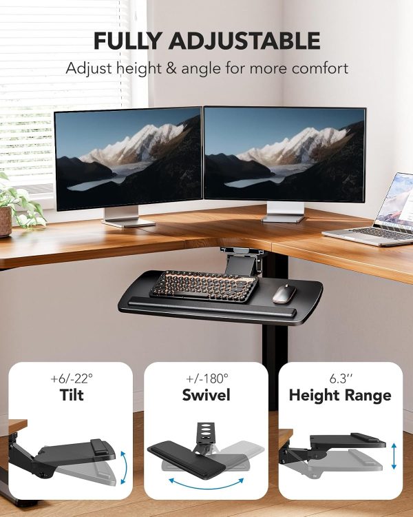 Keyboard Tray Under Desk, 360 Adjustable Ergonomic Sliding Keyboard & Mouse Tray, Under Desk Keyboard Tray Slide Out, Keyboard Holder Under Desk for Typing in Home, Office Work, 25"W x 9.84"D - Image 4