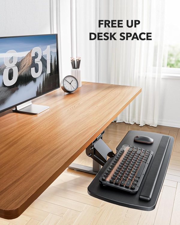 Keyboard Tray Under Desk, 360 Adjustable Ergonomic Sliding Keyboard & Mouse Tray, Under Desk Keyboard Tray Slide Out, Keyboard Holder Under Desk for Typing in Home, Office Work, 25"W x 9.84"D - Image 5