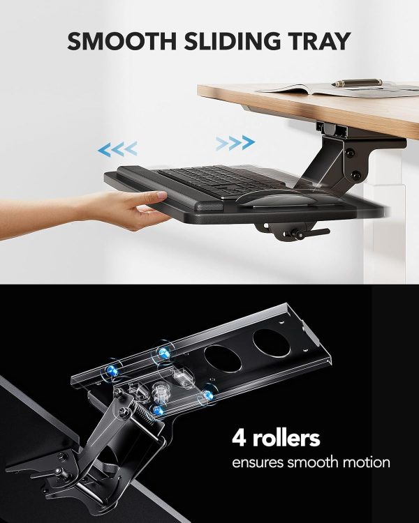 Keyboard Tray Under Desk, 360 Adjustable Ergonomic Sliding Keyboard & Mouse Tray, Under Desk Keyboard Tray Slide Out, Keyboard Holder Under Desk for Typing in Home, Office Work, 25"W x 9.84"D - Image 7