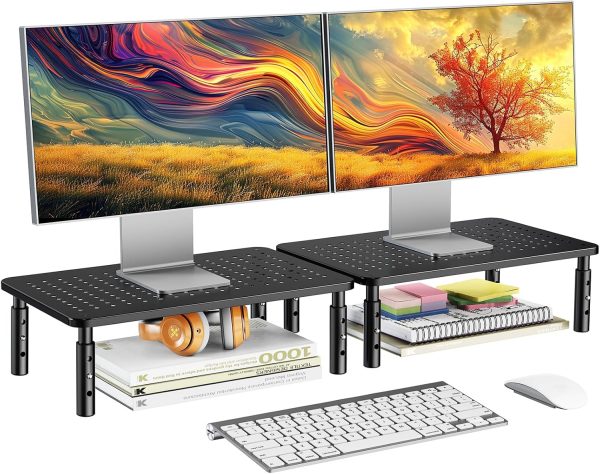 HUANUO Monitor Stand for Desk, Computer Monitor Stand Height Adjustable, Monitor Riser for 2 Monitors, Laptop Stand for Desk, 2 Pack, Black