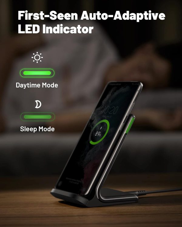 INIU Wireless Charger, 15W Fast Qi-Certified Wireless Charging Station with Sleep-Friendly Adaptive Light Compatible with iPhone 16 15 14 13 Pro XS 8 Plus Samsung Galaxy S23 S22 S21 Note 20 Google etc - Image 3