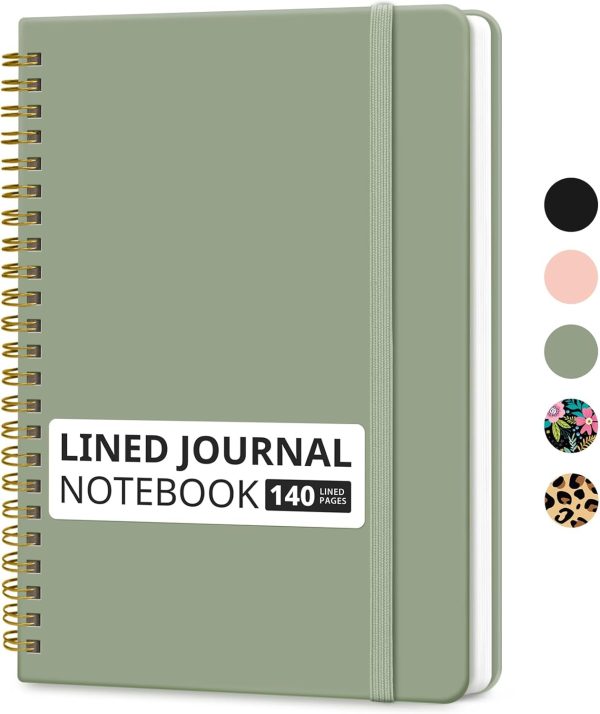 Lined Spiral Journal Notebook for Women & Men, 140 Pages, College Ruled Hardcover Notebook for Work & Note Taking, Journals for Writing, A5 - Green