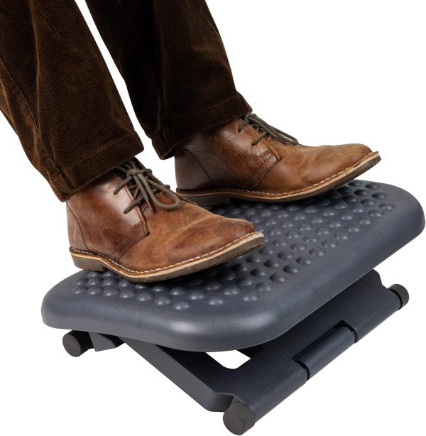 Mind Reader Foot Rest, Under Desk at Work, Ergonomic, Height Adjustable, Office, Plastic, 18"L x 13.5"W x 6.5"H, Black