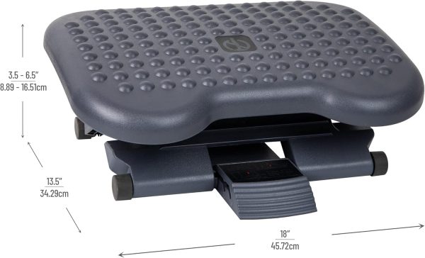 Mind Reader Foot Rest, Under Desk at Work, Ergonomic, Height Adjustable, Office, Plastic, 18"L x 13.5"W x 6.5"H, Black - Image 3