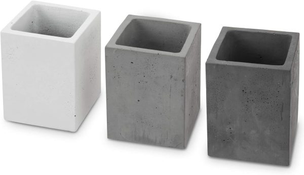 MyGift Modern Gray-Tone Concrete Desktop Pencil Holder Cup and Pen Holder, Office Stationery Organizer, Set of 3 - Image 6