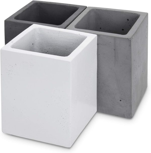 MyGift Modern Gray-Tone Concrete Desktop Pencil Holder Cup and Pen Holder, Office Stationery Organizer, Set of 3 - Image 7