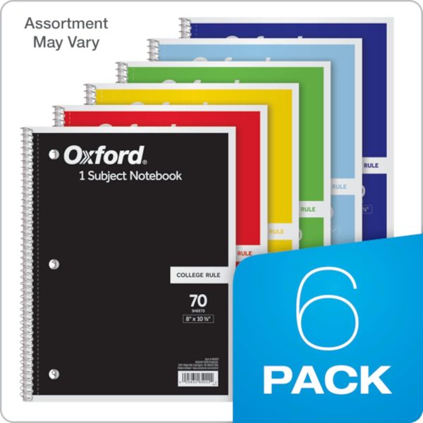 Oxford Spiral Notebook 6 Pack, 1 Subject, College Ruled Paper, 8 x 10-1/2 Inch, Color Assortment Design May Vary (65007) - Image 7