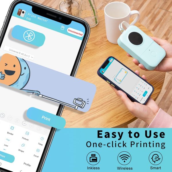 Phomemo D30 Label Maker Machine, Portable Bluetooth Mini Label Printer, Smart Phone Handheld Thermal Sticker Small Labeler Multiple Templates Font Icon Inkless for Home Office - Image 5