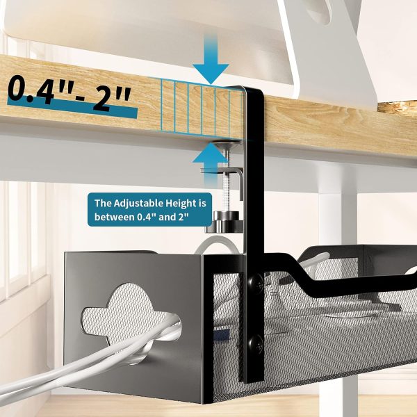 Under Desk Cable Management Tray, 15.7'' No Drill Steel Desk Cable Organizers, Wire Management Tray Cable Management Rack, Desk Cable Tray with Wire Organizer and Desk Cord Organizer - Image 4