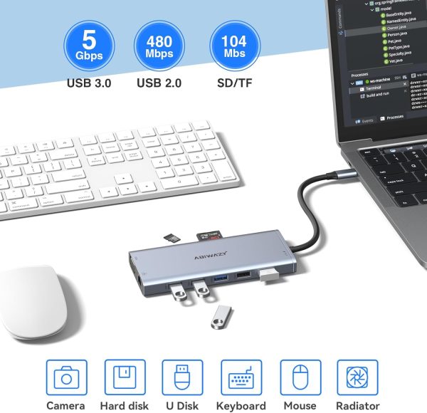 USB C Docking Station Dual Monitor for Dell/HP/Lenovo/Surface Laptop, 14 in 1 Triple Display Hub Multiple Adapter, Dongle with 2 HDMI 4K+VGA+5 Port+100W PD Charger+Ethernet+SD/TF+Audio - Image 7