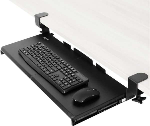 Large Keyboard Tray Under Desk Pull Out with Extra Sturdy C Clamp Mount System, 27 (33 Including Clamps) x 11 Inch Slide-Out Platform Computer Drawer for Typing, Black, MOUNT-KB05E