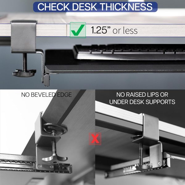 Large Keyboard Tray Under Desk Pull Out with Extra Sturdy C Clamp Mount System, 27 (33 Including Clamps) x 11 Inch Slide-Out Platform Computer Drawer for Typing, Black, MOUNT-KB05E - Image 5