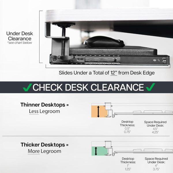 Large Keyboard Tray Under Desk Pull Out with Extra Sturdy C Clamp Mount System, 27 (33 Including Clamps) x 11 Inch Slide-Out Platform Computer Drawer for Typing, Black, MOUNT-KB05E - Image 6