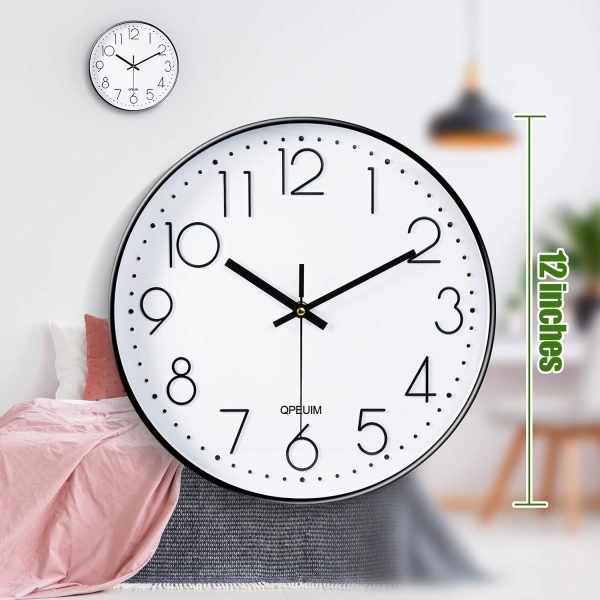 Wall Clock 12 Inch Wall Clocks Non-Ticking Battery Operated with Stereoscopic Dial Ultra-Quiet Movement Quartz for Office Classroom School Home Living Room Bedroom Kitchen - Image 4