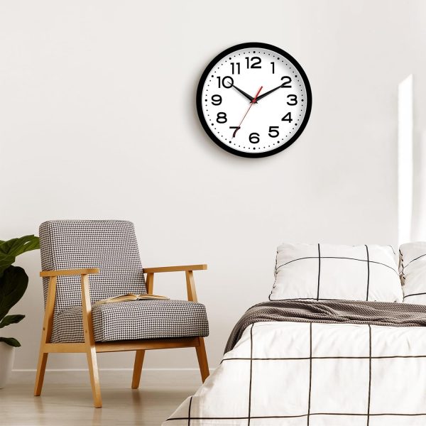 Wall Clock Silent Non-Ticking Modern Clock Battery Operated 8 Inch Small Classic Analog Decorative for Kitchen, Living Room, Office, Bedroom, Bathroom (Black) - Image 2