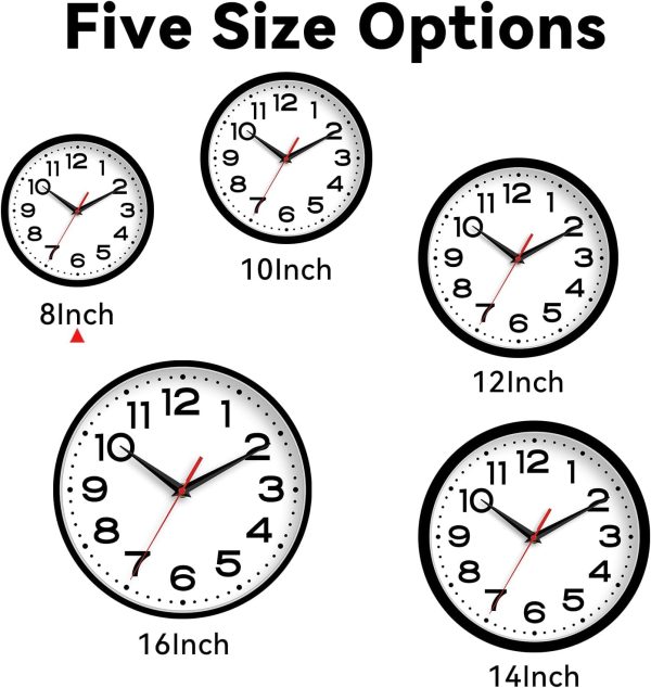 Wall Clock Silent Non-Ticking Modern Clock Battery Operated 8 Inch Small Classic Analog Decorative for Kitchen, Living Room, Office, Bedroom, Bathroom (Black) - Image 6