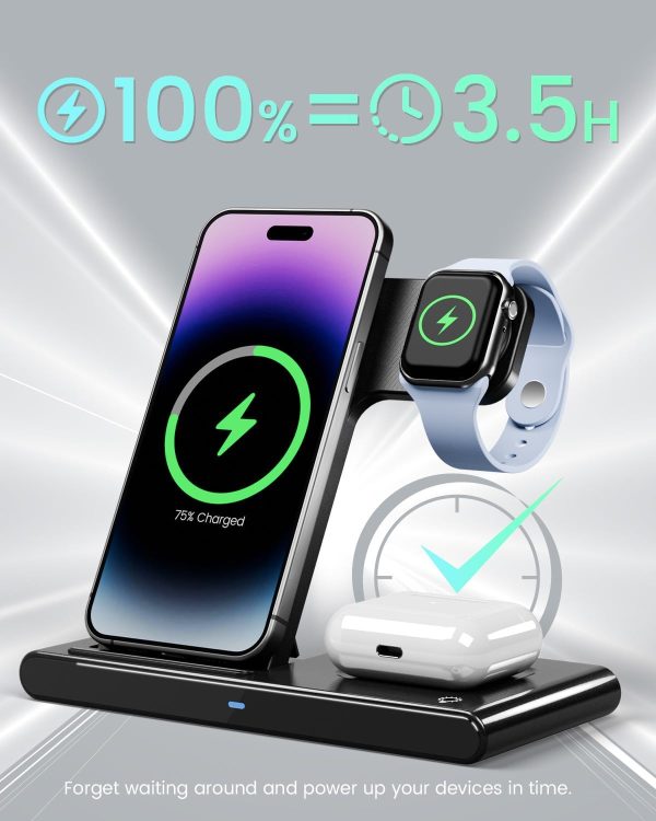 Wireless Charger iPhone Charging Station: 3 in 1 Charger Stand Multiple Devices for Apple - iPhone 16 15 14 Pro Max 13 12 11 - Watch 10 9 8 7 6 5 4 3 2 SE and Ultra Series - Airpods 4 3 2 Pro - Image 5